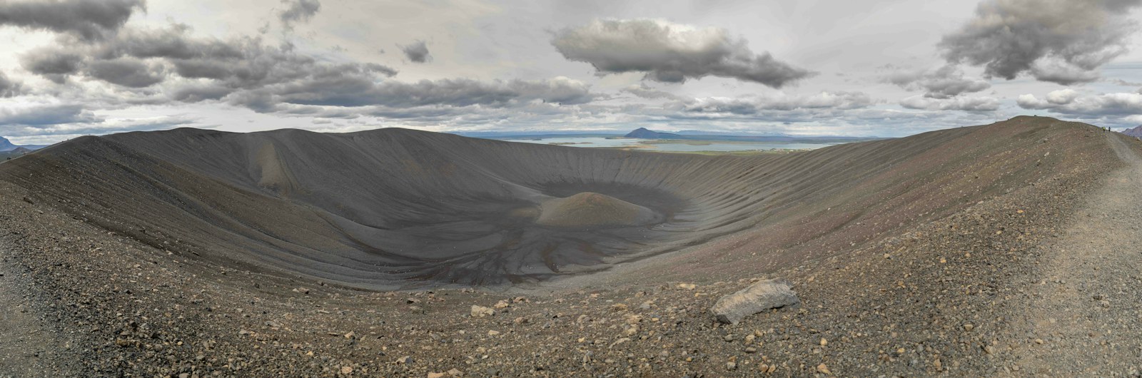 Panoramic view into Hverfjall volcanic crater